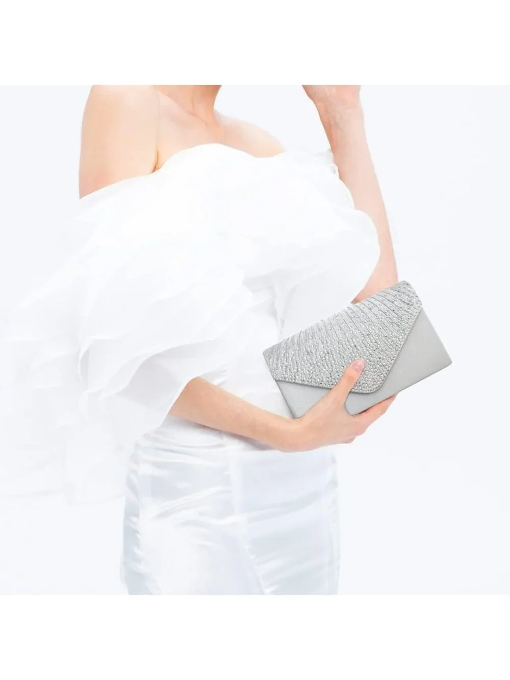 Women's Silver 2 Rhinestone Clutch Purse For Evening Bag Wedding Handbags